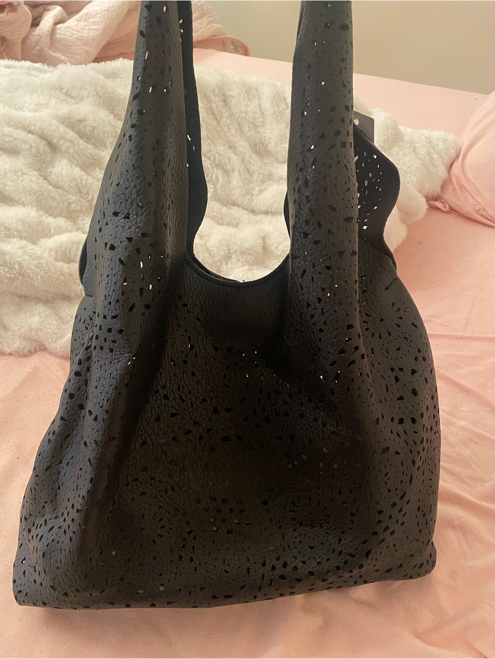 Elegant Black Laser-Cut Shoulder Bag